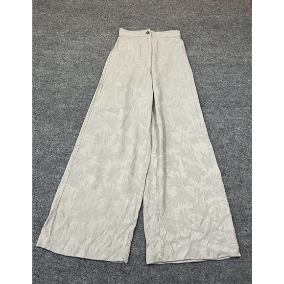 Wide Leg Sailor Resort Coastal Minimalist Boho Beach Romantic Pants XS Leaf Palm - Picture 1 of 15